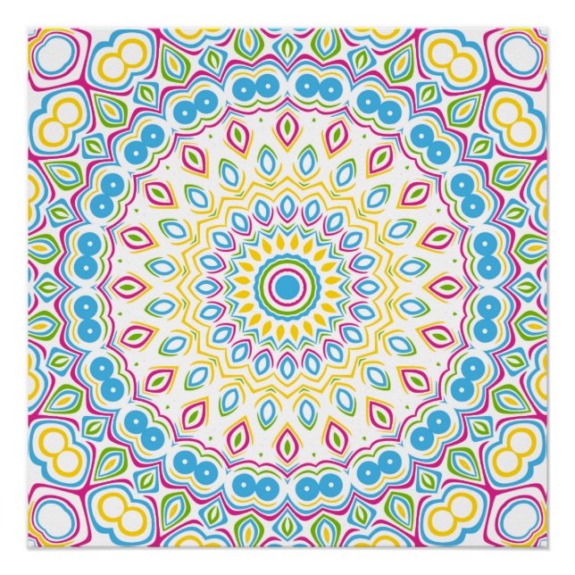 Pôster Padrão de Mandala Multicolorido Colorido (Frente)