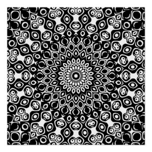 Pôster Padrão de Mandala Preto e Branco
