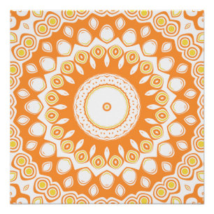 Pôster Padrão de Mandala Radiante Laranja e Amarelo