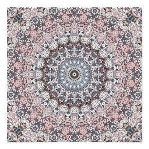 Pôster Padrão de Mandala Rosa Cinza e Branco