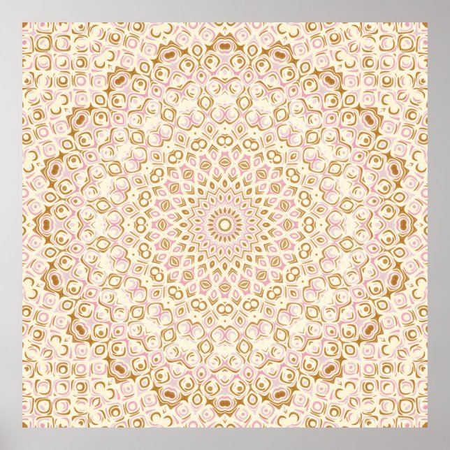 Poster Padrão de Mandala Rosa Dourado Quente (Frente)