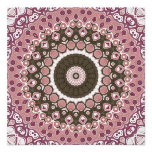 Pôster Padrão de Mandala Rosa e Mocha Geometria Floral