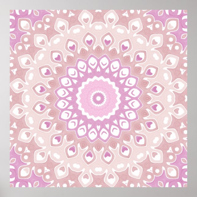 Poster Padrão de Mandala Rosa Suave e Bege (Frente)