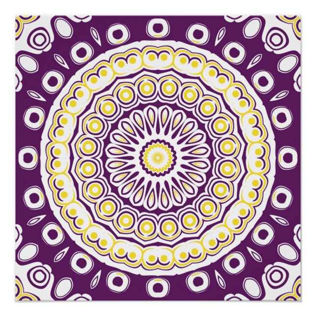 Pôster Padrão de Mandala roxo e Dourado (Frente)