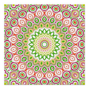 Pôster Padrão de Mandala Verde Brilhante e Magenta