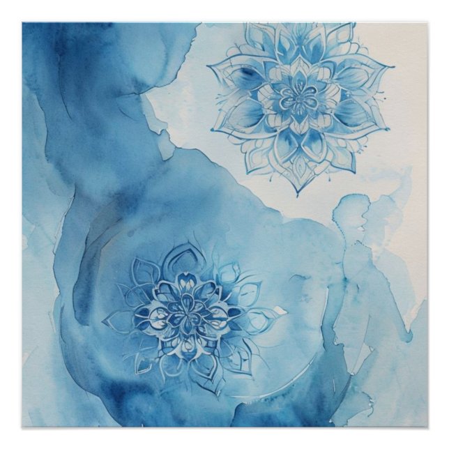 Pôster Padrão de Mandala Zen azul claro (Frente)