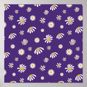 Poster Padrão de margarida das flores brancas e amarelas 