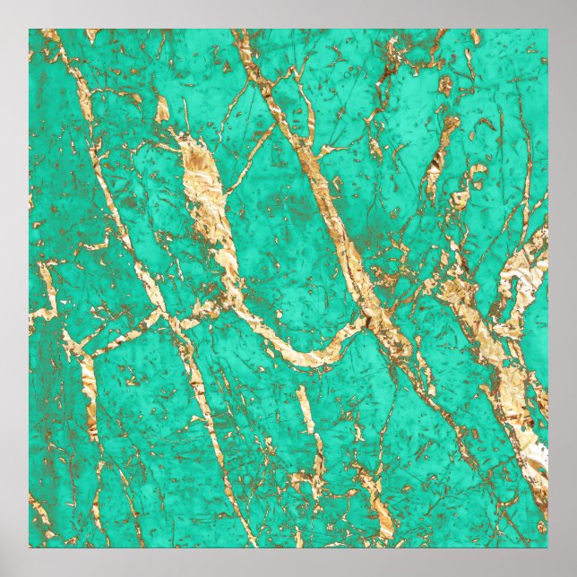 Poster Padrão de mármore de turquesa Dourada Chic (Frente)