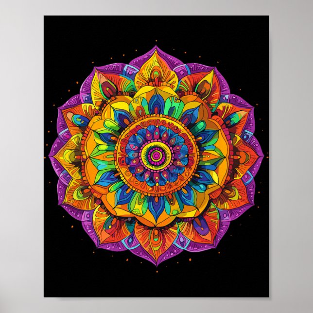 Poster Padrão de Meditação Mandala Arco-íris (Frente)