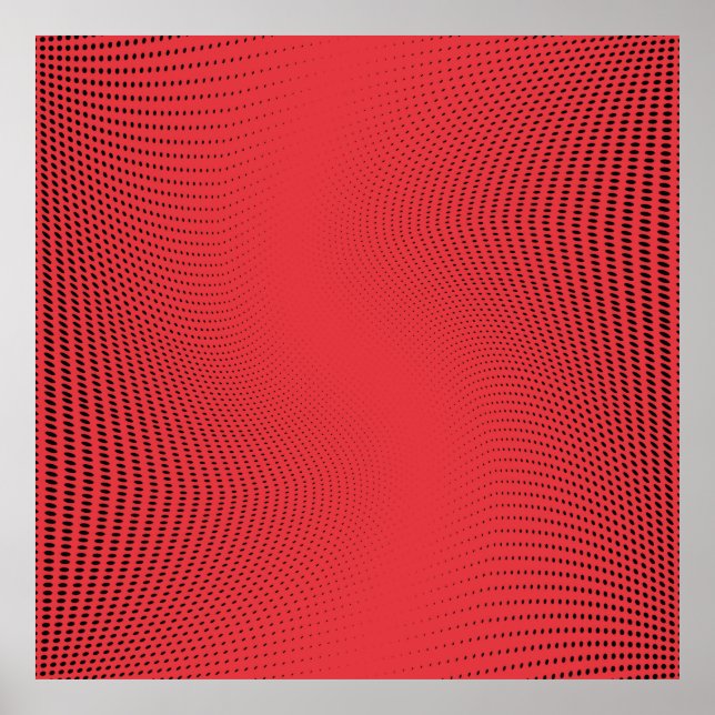 Poster Padrão de meio tom monocromático abstrato vermelho (Frente)