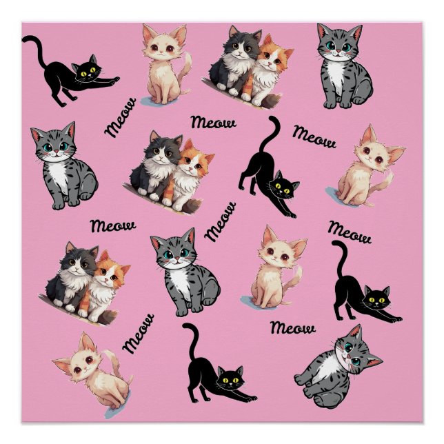 Pôster Padrão de miado de gatos (Frente)