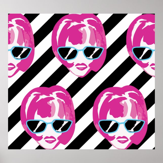 Poster Padrão de Moda Aquarela Raparigas Rostos (Frente)