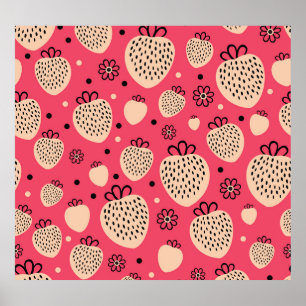 Poster Padrão de morango cor-de-rosa: design doce sem cos