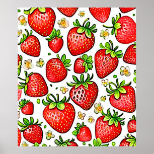 Poster Padrão de Morangos Vermelhos Suculentos