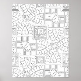 Poster Padrão de Motivo de Azulejo Boho Decorativo Arte d
