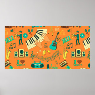 Poster Padrão de música de desenhar manual colorido