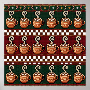 Poster Padrão de Natal de Cacau Quente em Pixel Art
