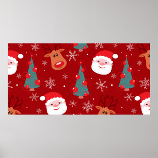 Poster Padrão de natal sem costura com papais noeis de re