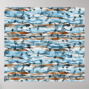 Poster padrão de notas de música abstrato watercolor.