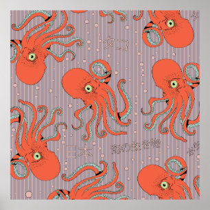 Poster Padrão de Octopus Japonês
