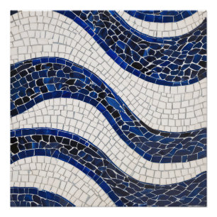Pôster Padrão de onda branca azul 04