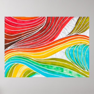 Poster Padrão De Onda Desenhado Por Tintas De Aquarela