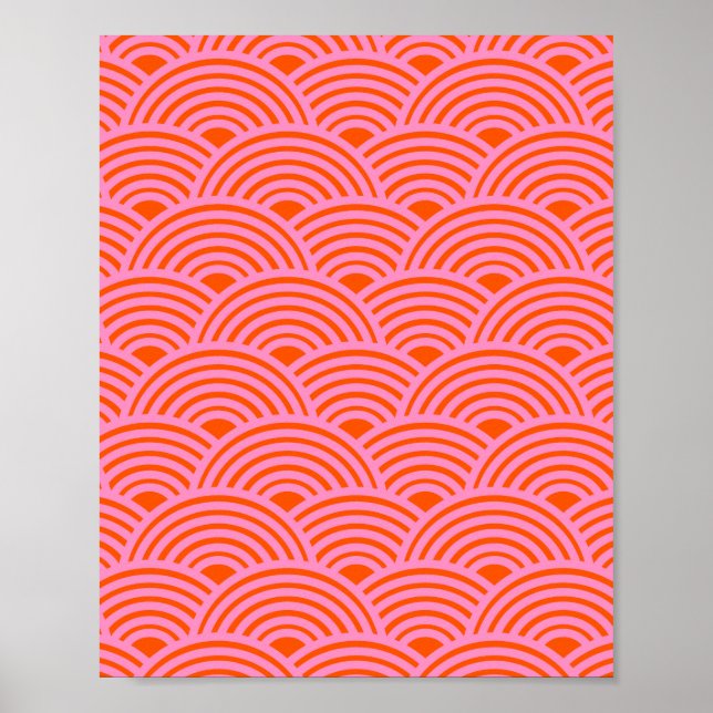 Poster Padrão de Onda Japonesa Seigaiha Preppy Orange Pin (Frente)
