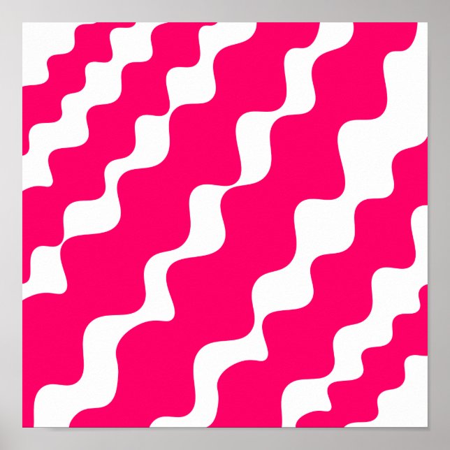 Poster Padrão de ondas ofendidas, cor-de-rosa e branca (Frente)