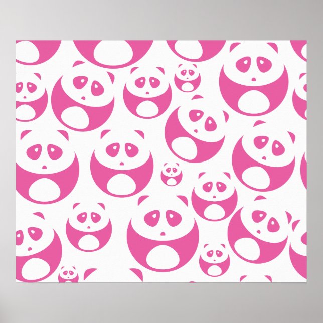 Poster Padrão de Panda Branca e Rosa Bebê Kawaii (Frente)