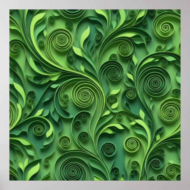 Poster Padrão de Papel Digital Quilling Verde (Frente)