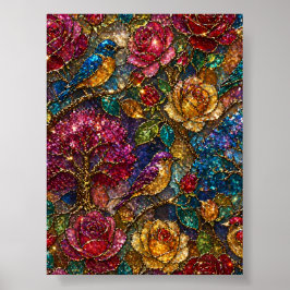 Poster Padrão de Pássaros Florais da Galáxia