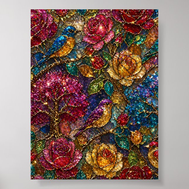 Poster Padrão de Pássaros Florais da Galáxia (Frente)