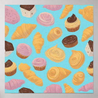 Poster Padrão de pastelaria ondulante de cor plana sem em