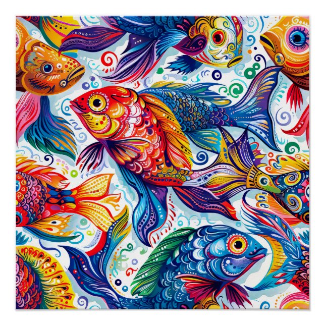 Pôster Padrão de Peixe multicolorido (Frente)