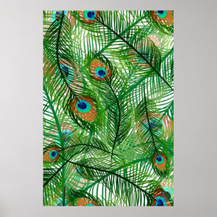 Poster padrão de penas de pavão