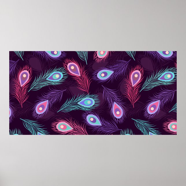 Poster Padrão de penas de pavão puxadas à mão. Vint (Frente)