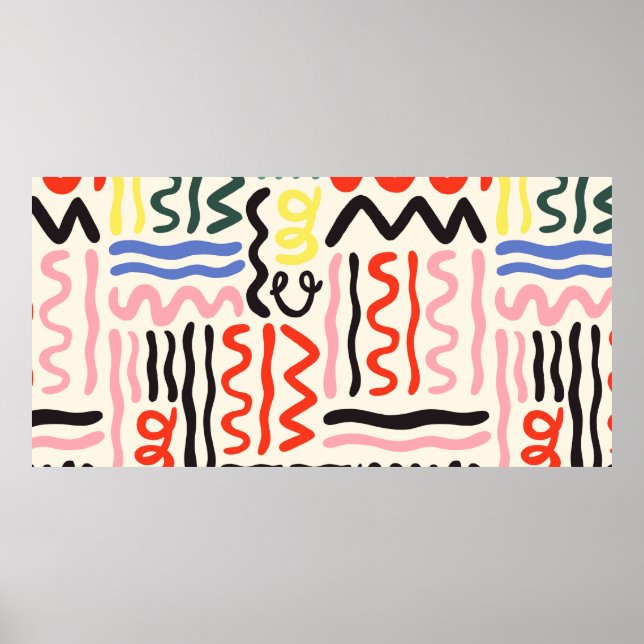 Poster Padrão de pincel desenhado à mão, ziguezagues, lin (Frente)