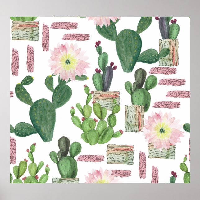Poster Padrão de pintura sem costura do Cactus Watercolor (Frente)