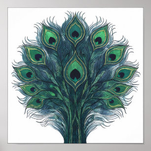 Poster Padrão de Pluma de Pavão de Alto Contraste Seamles