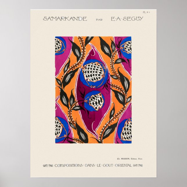 Poster Padrão de Pochoir Flor no Art Nouveau (Frente)