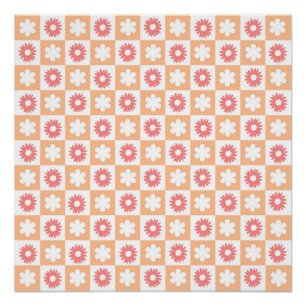 Pôster Padrão de Quadro de Verificação de Flor Hippie