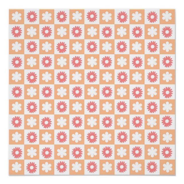 Pôster Padrão de Quadro de Verificação de Flor Hippie (Frente)