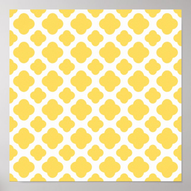 Poster Padrão de Quatrefoil Amarelo-limão e Branco (Frente)