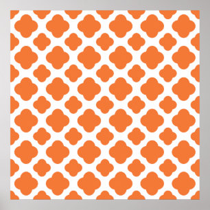Pôster Padrão de Quatrefoil Laranja e Branco