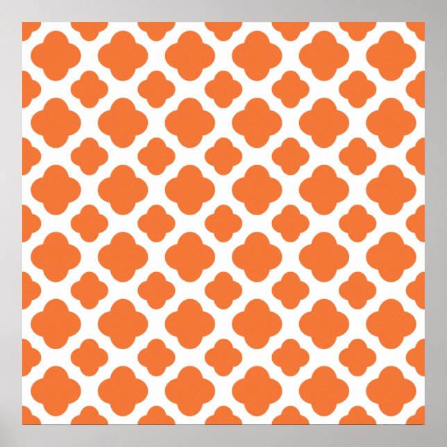 Pôster Padrão de Quatrefoil Laranja e Branco (Frente)