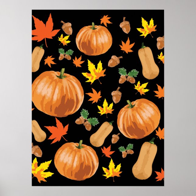 Poster Padrão de queda de abóbora de laranja de outono (Frente)