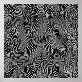 Poster Padrão de redemoinho de Op Art preto e branco