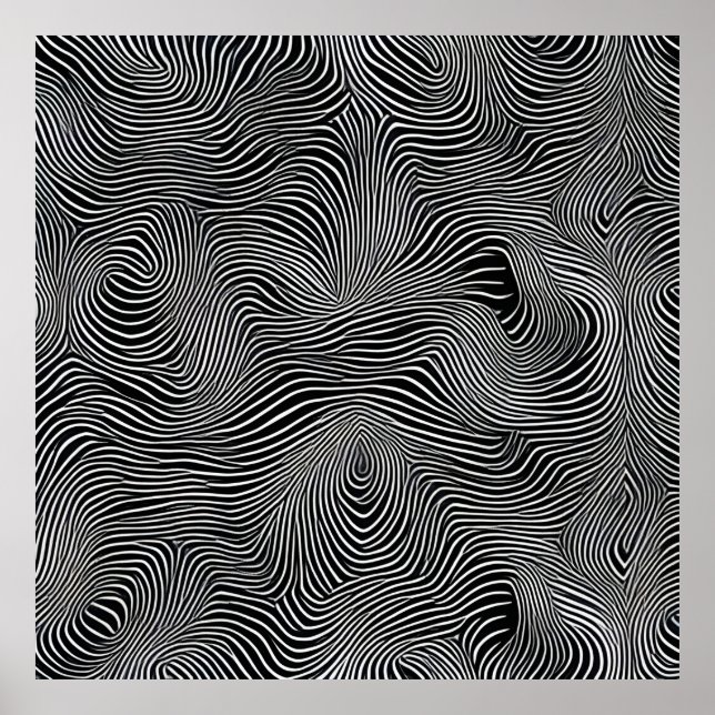 Poster Padrão de redemoinho de Op Art preto e branco (Frente)