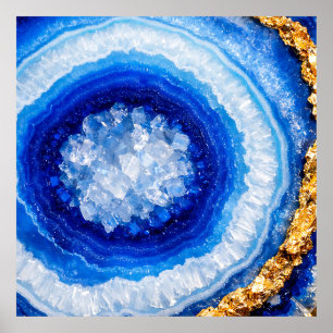Poster Padrão de Resina de Geodo Azul Dourado