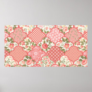 Poster padrão de retalhamento floral uniforme com rosas